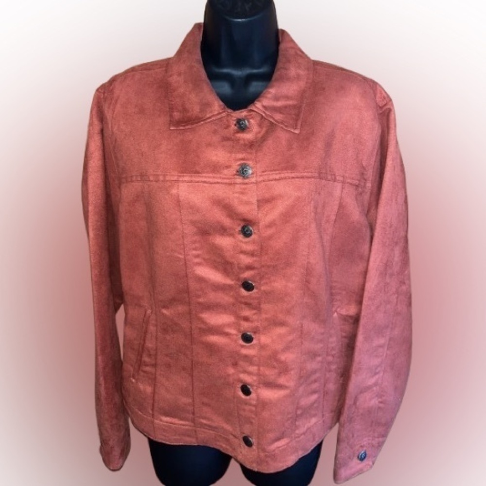 Lemon Grass Studio burnt orange faux suede button down jacket size XL